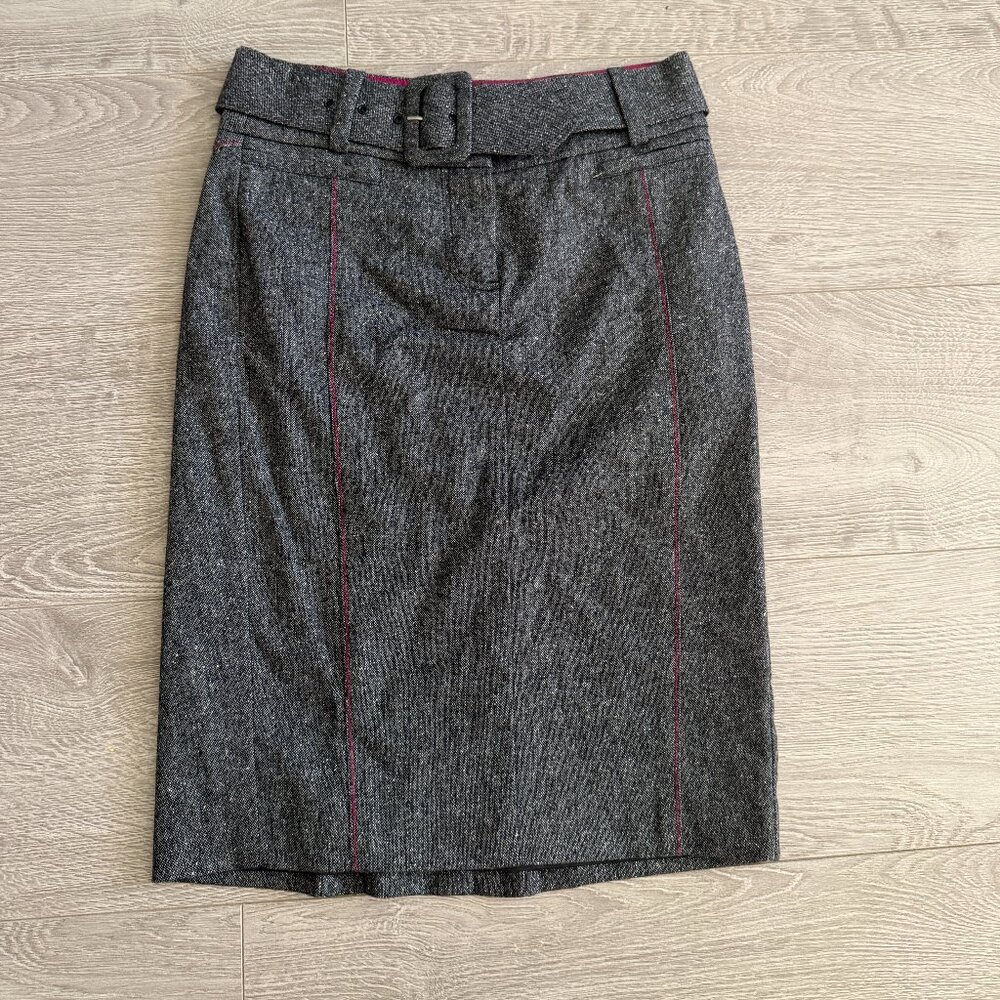 bebe Tweed Pencil Skirt Gray Pink Belted Size 0